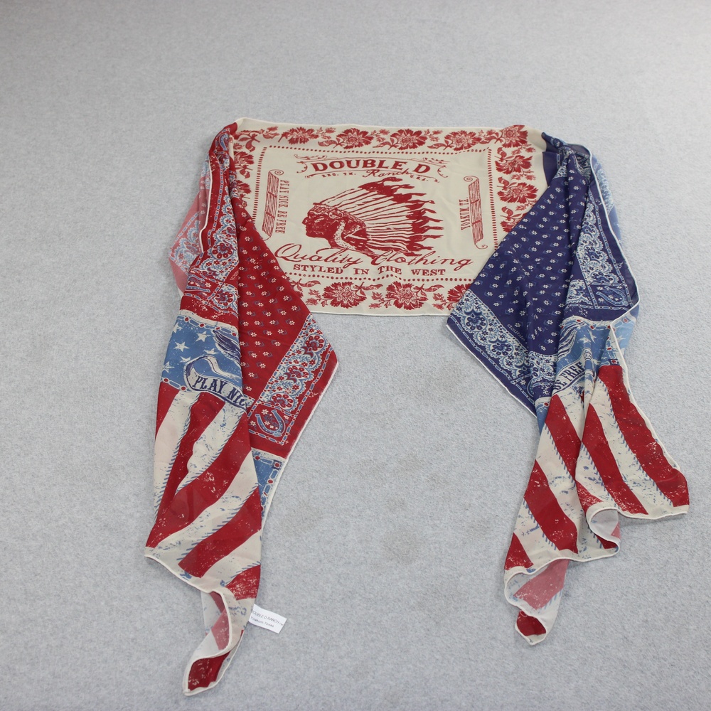 Double D Ranch Scarf Womens One Size Red White Blue Flag Eagle Western Bandana